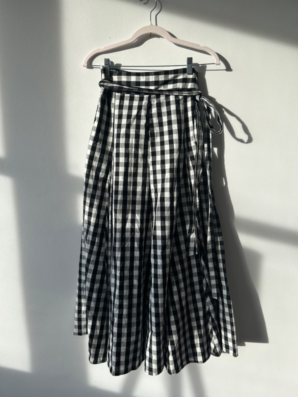 EXC Who What Wear B/W Plaid Gingham Maxi Skirt Full Circle Tie Belt Pockets 2